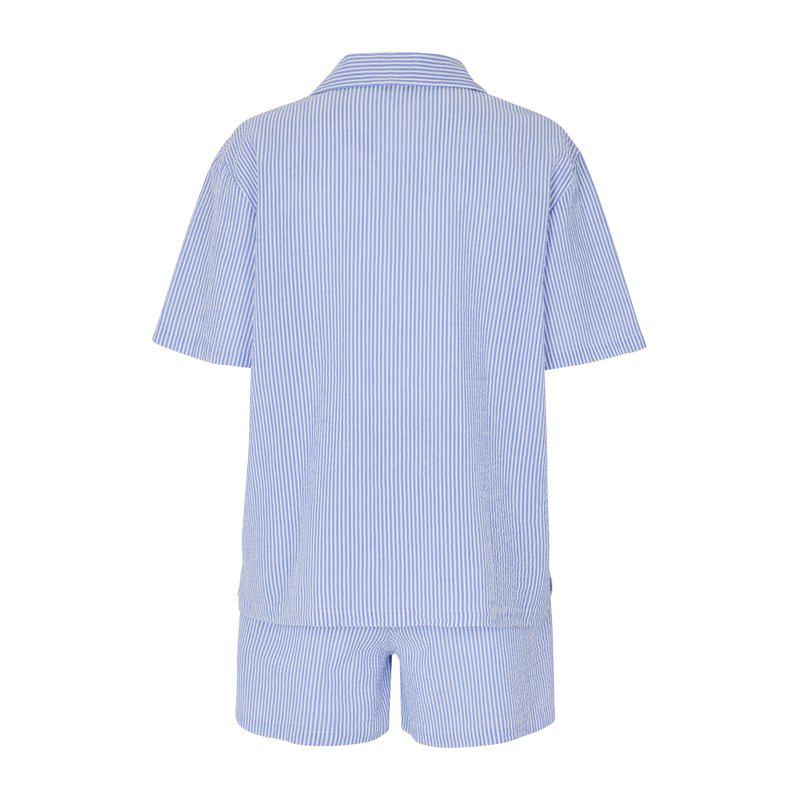 Nomi Stripe Pyjamas i Bomulls-seersucker - Blue stripe