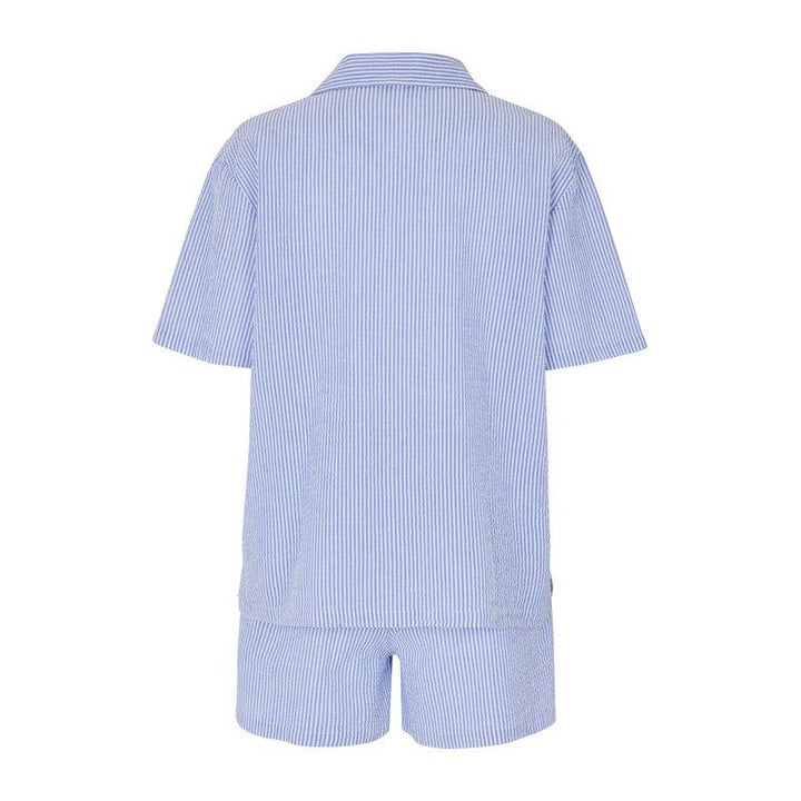 Nomi Stripe Pyjamas i Bomulls-seersucker - Blue stripe