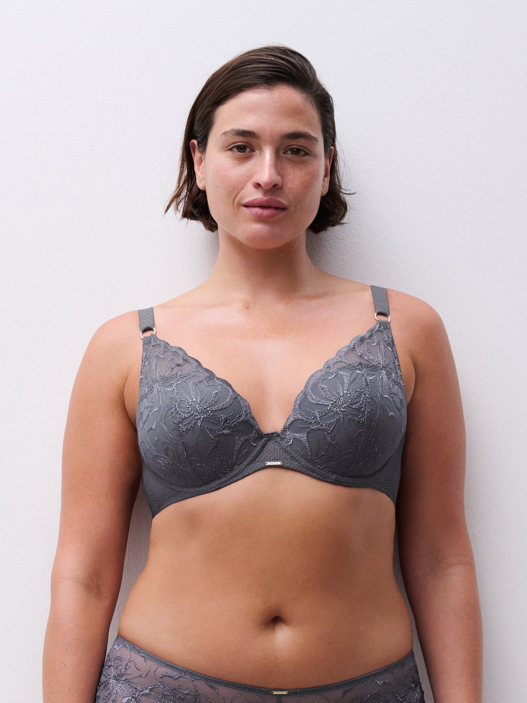 Chantelle Fleur Plunge t-shirt bra Fancy grey