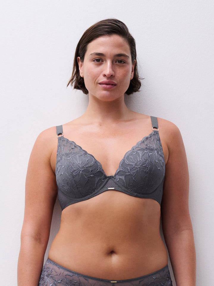 Chantelle Fleur Plunge t-shirt bra Fancy grey