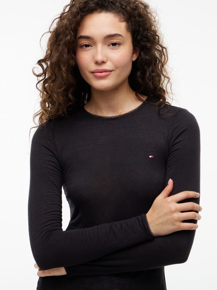Tommy Hilfiger Undertröja LACE CASHMERE Svart/Creme